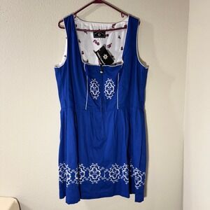 Dirndl Trachten Haus Blue Embroidered Bavarian Dress Size 52 22 Oktoberfest READ